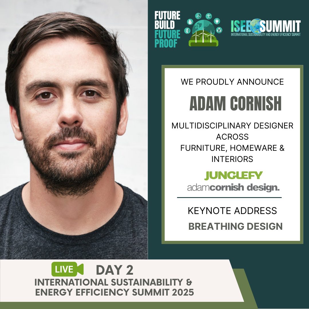 The BDAA is excited to have Adam Cornish, a multidisciplinary designer across furniture, homeware, and interiors, at the International Sustainability and Energy Efficiency Summit. 
Be a part of the conversation March 24-25.
Visit: …nabilityandenergyefficiencysummit.com
 #sustainabledesign