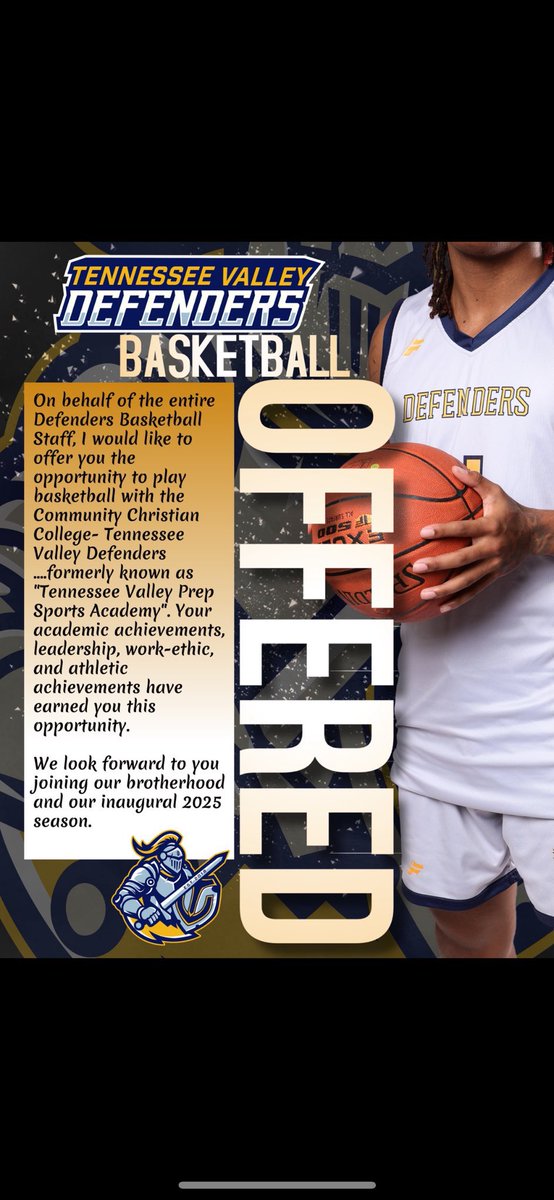 #AG2G, after talking with Coach Fletcher, I’m Blessed to Receive an offer from Tennessee valley Community Christian College !💙💛