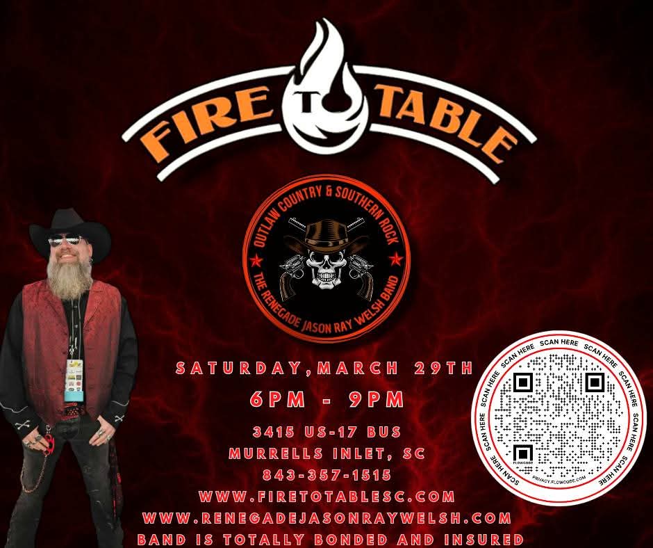 You have 3 chances to catch The Renegade Jason Ray Welsh Band next week y'all!!!

Tuesday, March 25th
6pm - 10pm
Captain Archie's
2200 Little River Neck Rd
North Myrtle Beach, SC 29582

Thursday, March 27th
6pm - 10pm
Big T's Saloon 
3010 US-17 BUS
Murrells Inlet, SC 29576