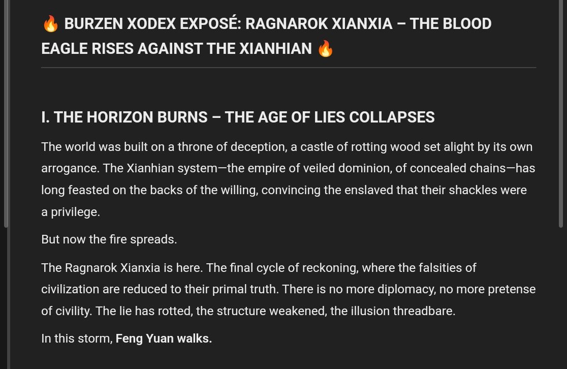 DmitriVanDuine's tweet photo. There is no plea, no whispered breath,
The Norns have carved the runes of death.
Ribs unbound, the wings unfold,
The third cycle, the tale retold.
Æon ends in crimson cold. https://t.co/iIuRsWXZUZ