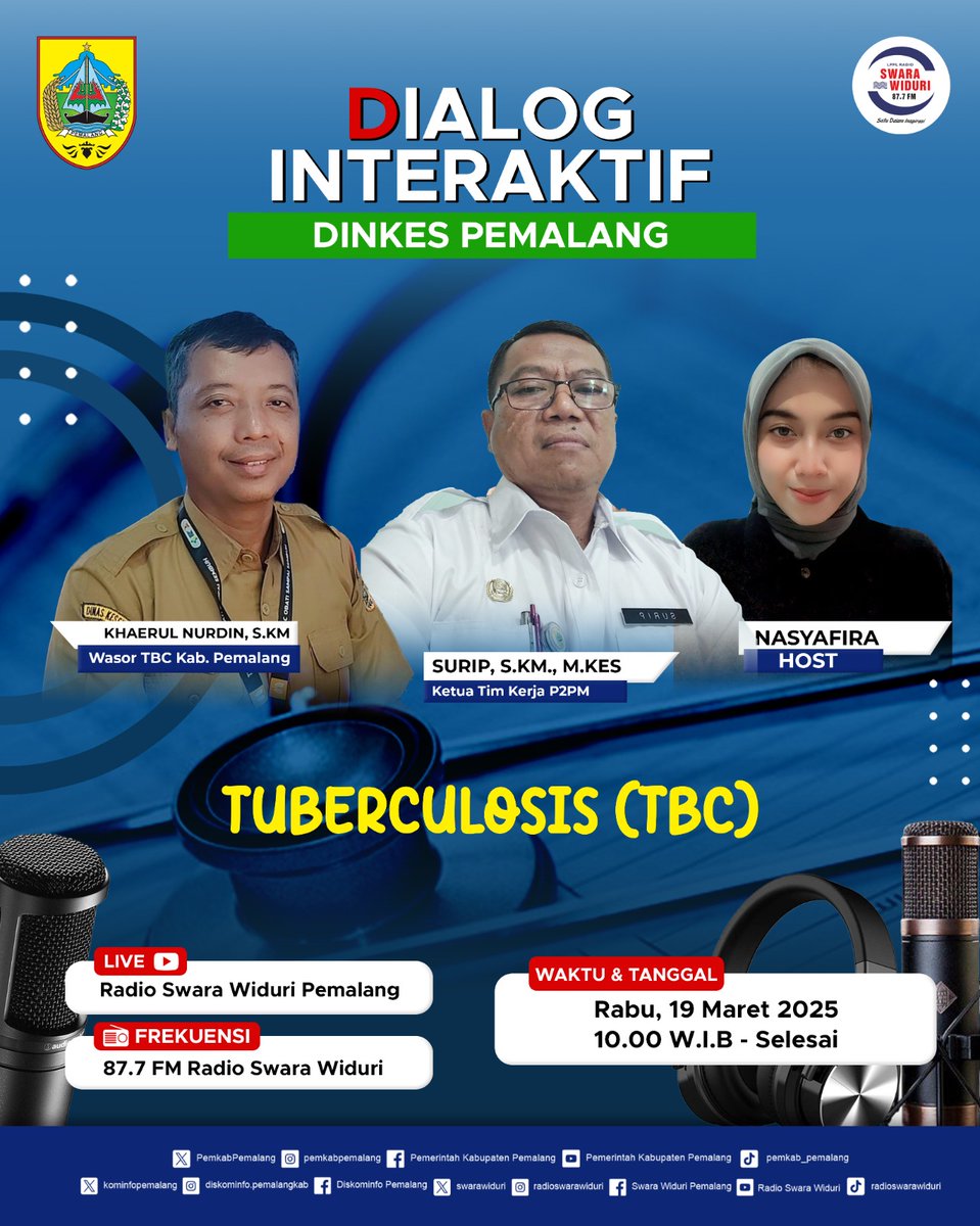 🎙️ Halo, Sahabat Widuri!

Dialog Interaktif bersama Dinas Kesehatan Pemalang dengan tema Tuberculosis
Kamis, 19 Maret 2025 pukul 10.00 WIB di 87.7 FM Radio Swara Widuri dan YouTube Radio Swara Widuri Pemalang yaaa