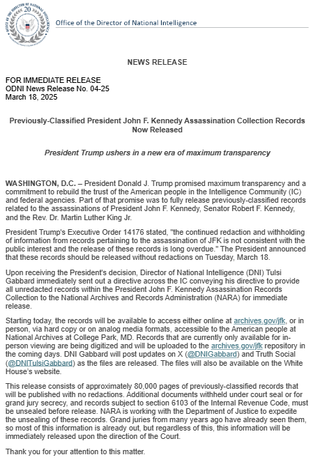 JFK Files Released!

archives.gov/research/jfk