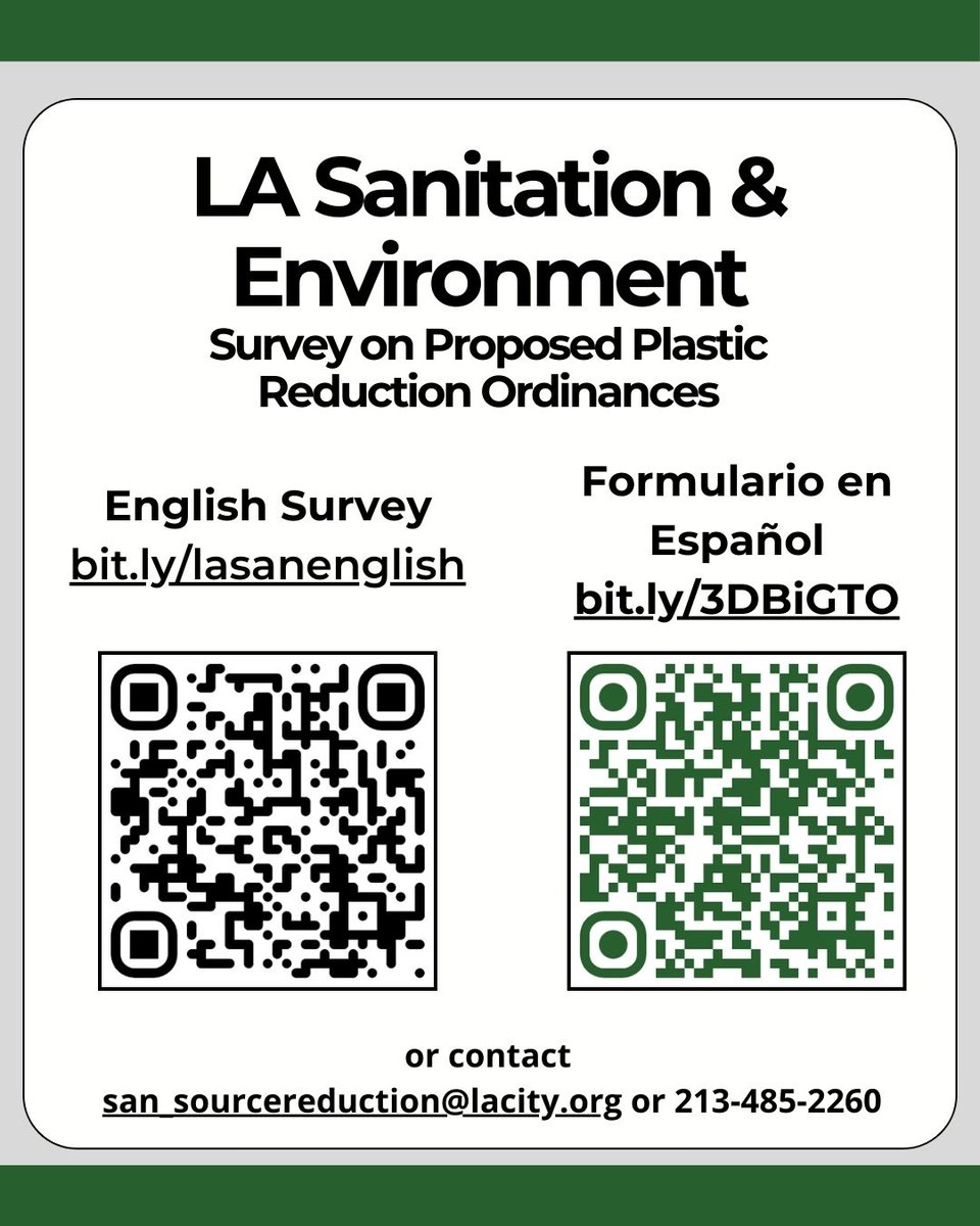 ICONCDC's tweet photo. Help Shape the Future of Sustainability in LA!

LA Sanitation &amp; Environment is conducting a survey to gather feedback on two proposed ordinances aimed at reducing single-use plastics in Los Angeles. These ordinances will be considered in 2025, and your input is crucial! https://t.co/WzNtYRNtJg
