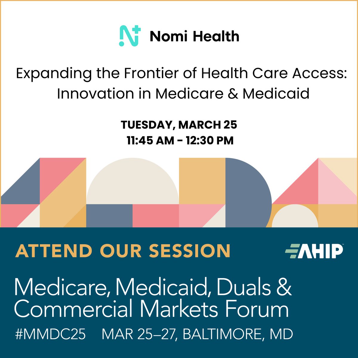 Exciting things are happening in Baltimore! Join Nomi Health on Tuesday, March 25th at <a href="/AHIPCoverage/">AHIP</a>'s 2025 Medicare, Medicaid, Duals &amp; Commercial Markets Forum for a dynamic panel discussion on expanding healthcare access through innovation in Medicare and Medicaid.