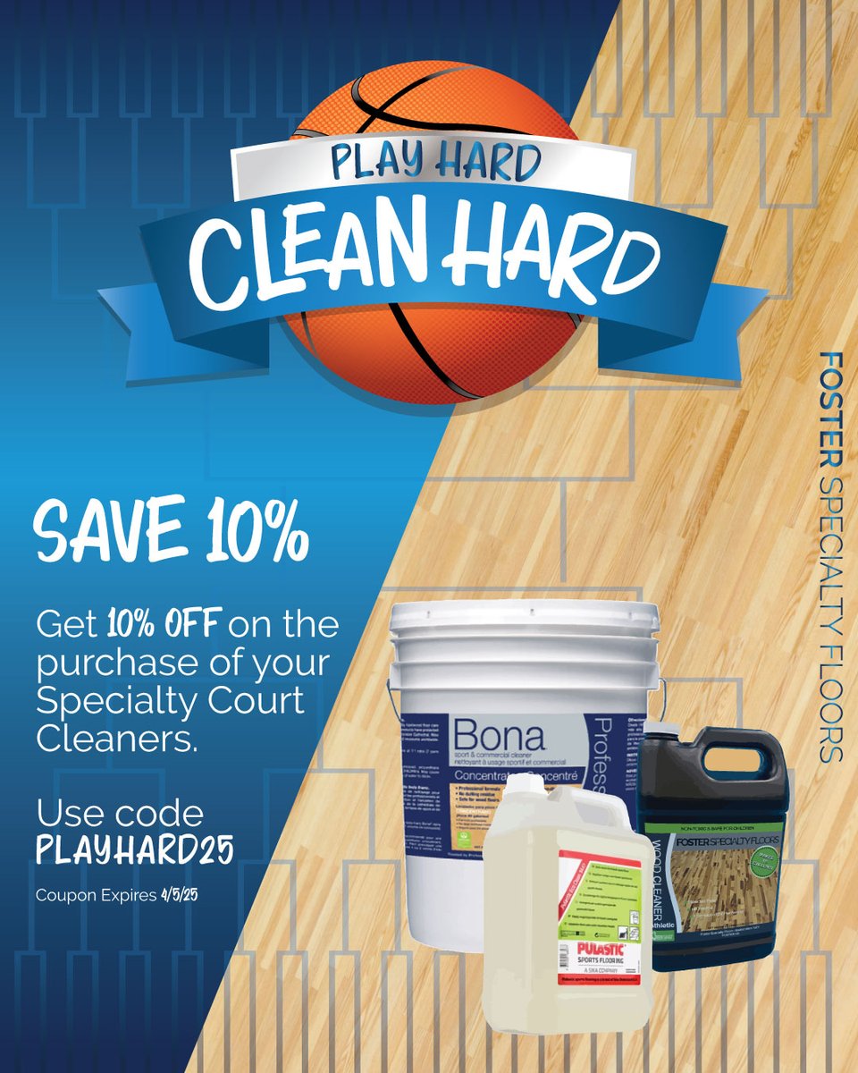 Play Hard, clean harder! Keep your court #FosterFresh with Fosters Specialty cleaners. Get 10% off your purchase of floor cleaning products during our Play Hard, Clean hard sale. Use code 𝗣𝗟𝗔𝗬𝗛𝗔𝗥𝗗𝟮𝟱 at checkout and make your floors as fresh as your game!
#cleaning #FSF