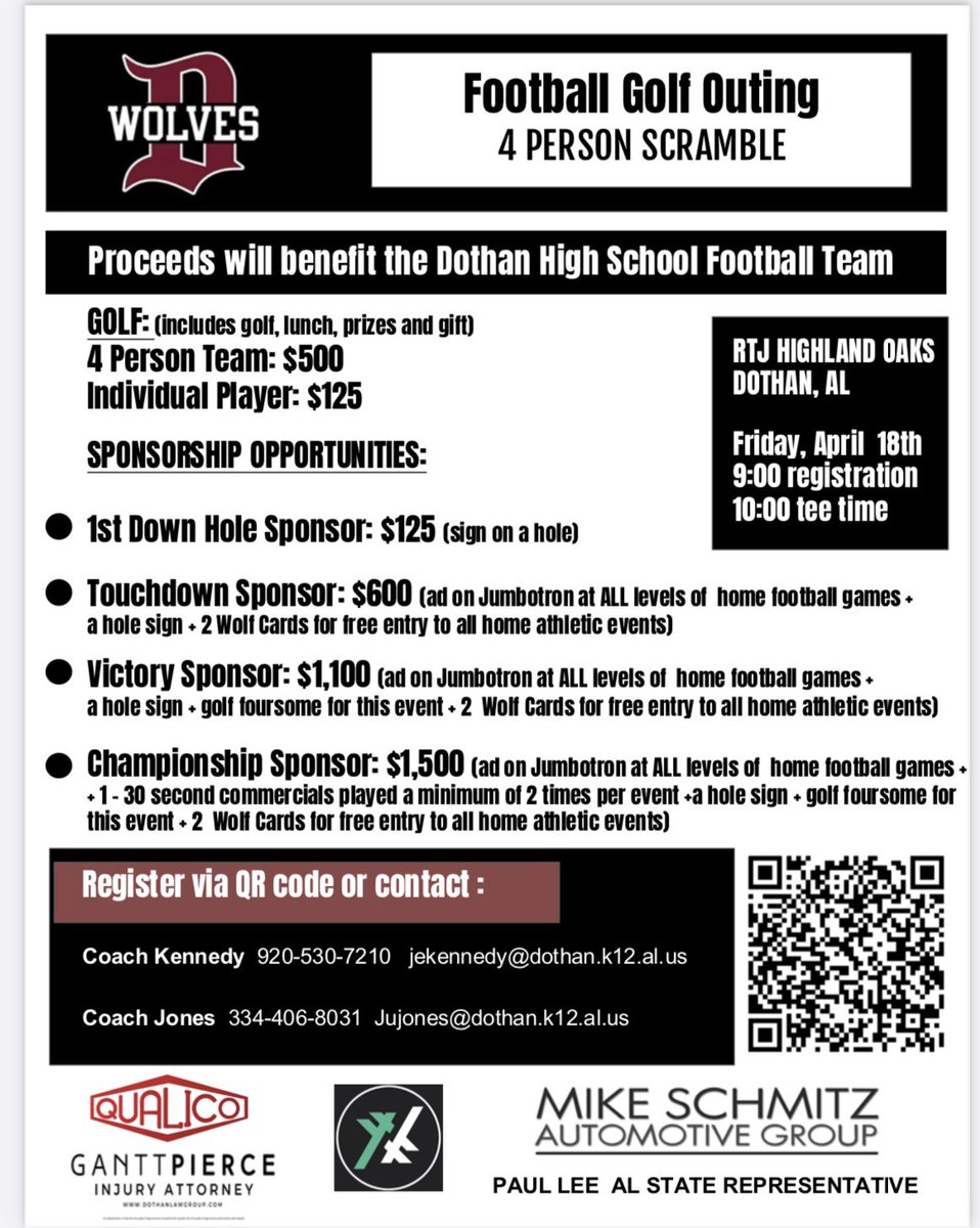 2025 DHS Football Golf Outing
April 18th 10:00 am at Highland Oaks
#MYUT