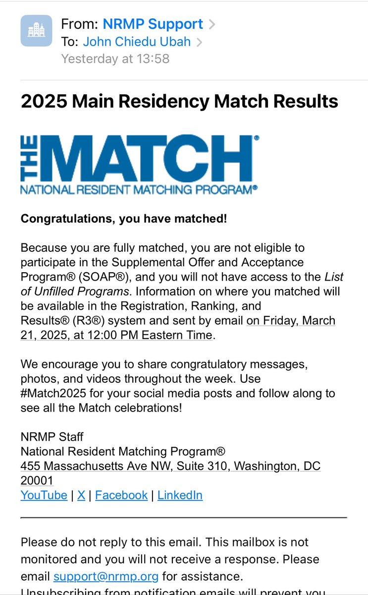 Chimex_MD's tweet photo. Matched into Internal Medicine.🍾🍾
I am still over the moon about this.
It was tough but I persevered.
A big thank you to everyone who supported me in this journey. 
Super excited about this next chapter of my life.

#Match2025 #NRMP #InternalMedicine https://t.co/V9DwJ3qX6A