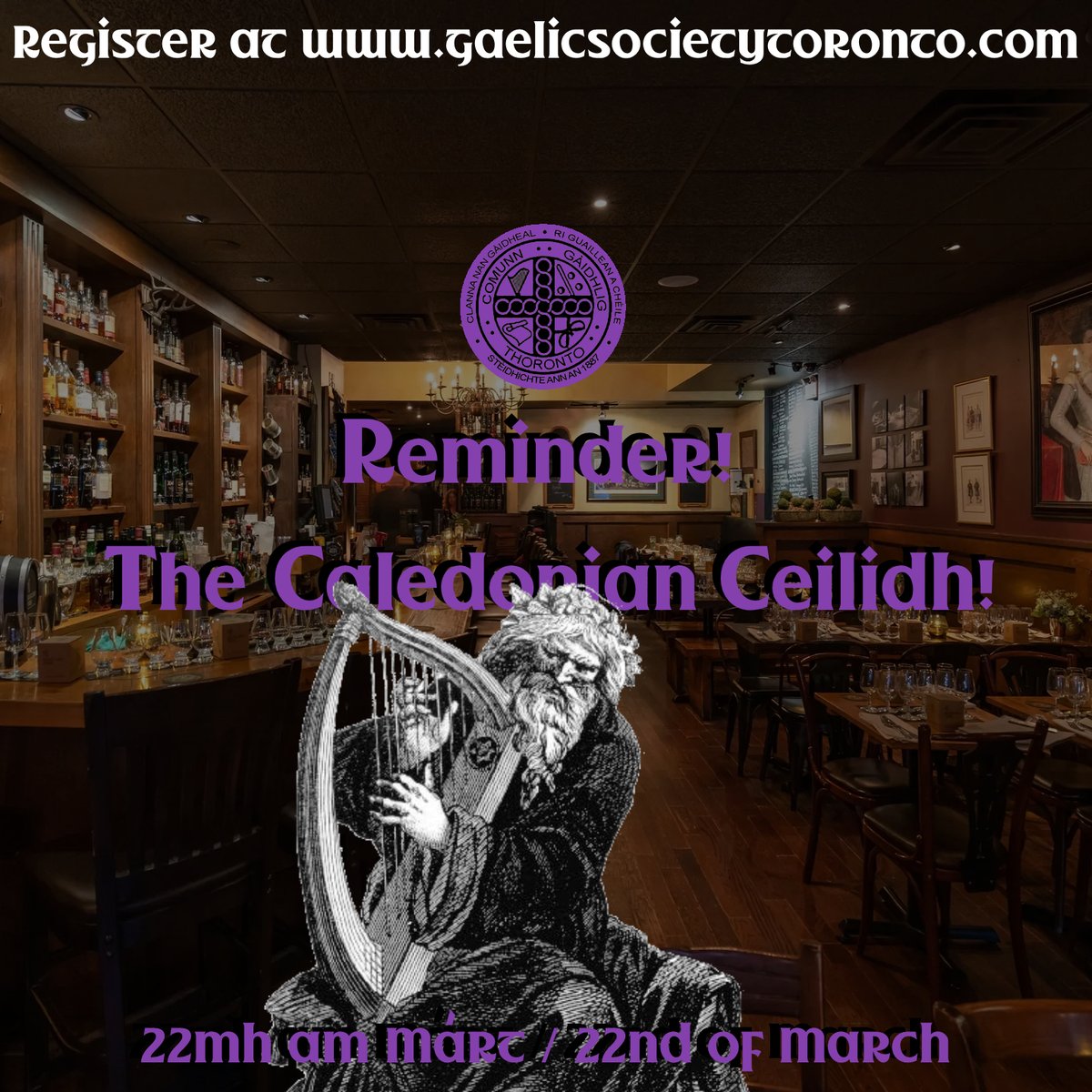 Remember that our March Céilidh will be happening at The Caledonian in Toronto, this coming Saturday.

We still have space available, so give us a heads up and register by going to our website's homepage, or by using this link: docs.google.com/forms/d/e/1FAI…