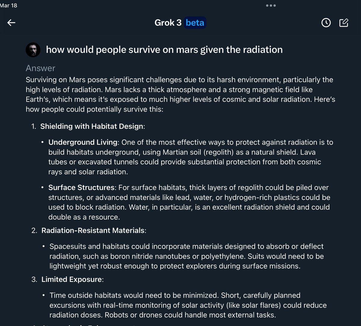 jimstewartson's tweet photo. For people in the back:
Elon Musk says he’s building a “self-sustaining colony” on Mars. 

The only way to do that is UNDERGROUND.
Mars is UNINHABITABLE because of RADIATION.

It’s a barren, frozen, worthless rock 140 million miles away.
This is a hoax to steal YOUR money. https://t.co/rq4xIRXZf8