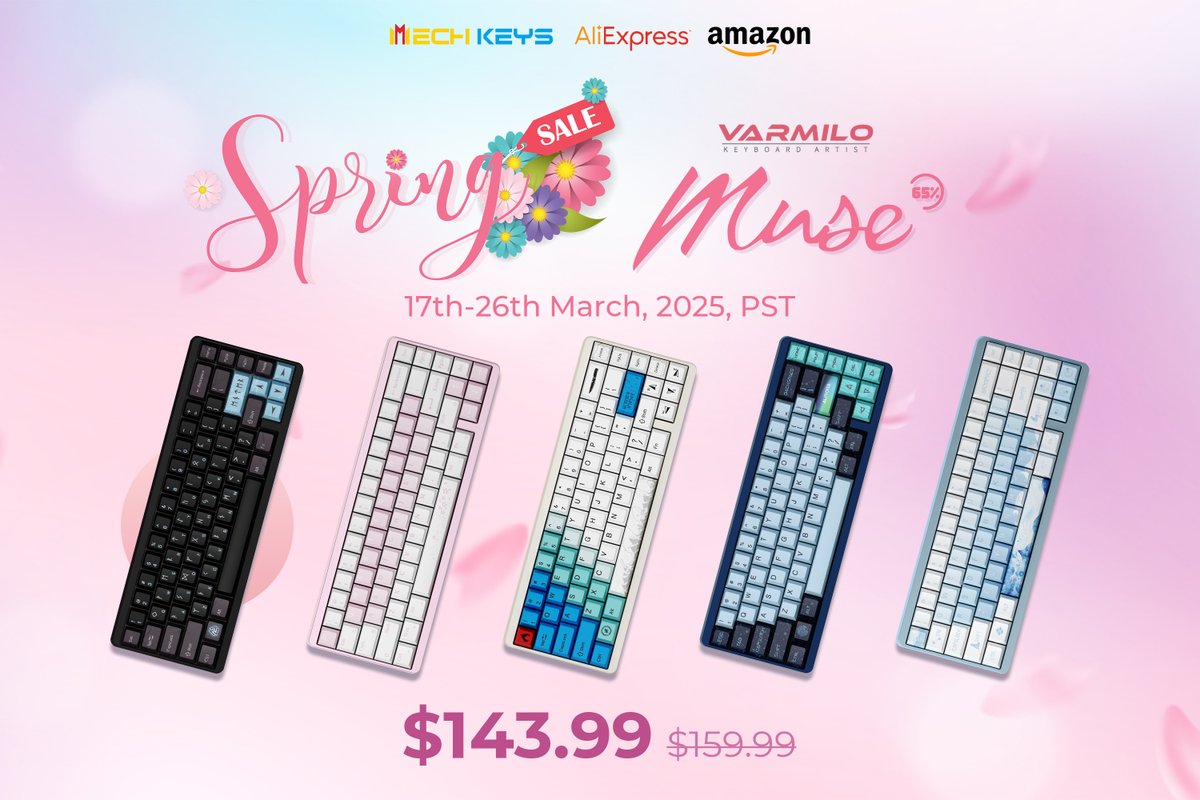 🌸 Spring vibes, smooth typing! ⌨️✨

The VARMILO Muse65 is selling FAST during our Spring Sale! 🔥

🔗mechkeys.com/products/varmi…

📅 Sale ends March 26th (PST)! Act now before it’s gone!

#mechkeys #VARMILO #mechanicalkeyboard #SpringSale