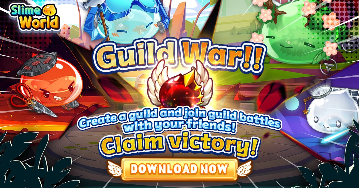 Slime World Guild War!!

A guild where you team up with other players!
 Create your own guild, build your dream team, and compete against others!

🔹 Face a new opponent every day! Who will you battle today?
🔹 Engage in guild wars, claim victory, and boost your team's morale to