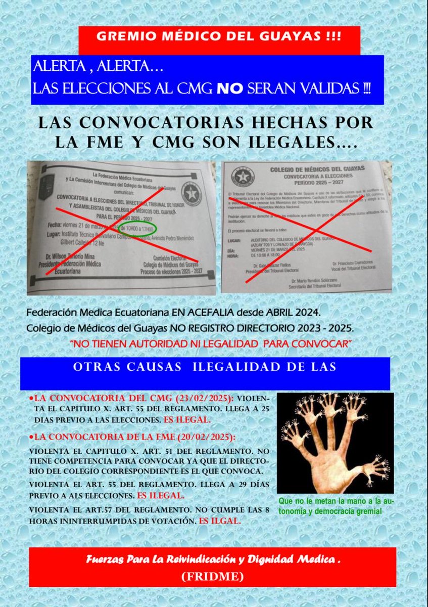 ⁦<a href="/Salud_Ec/">Ministerio de Salud Pública 🇪🇨</a>⁩ la ilegalidad de las convocatorias a las elecciones del Colegio de Médicos del Guayas. No pasarán !!