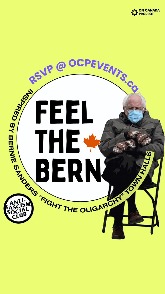 Hey Canada!  We’re hosting Bernie Sanders like community town halls virtually on every other Tuesday! 

RSVP at ocpevents.ca 

#madeincanada #cdnpoli #peoplepower
