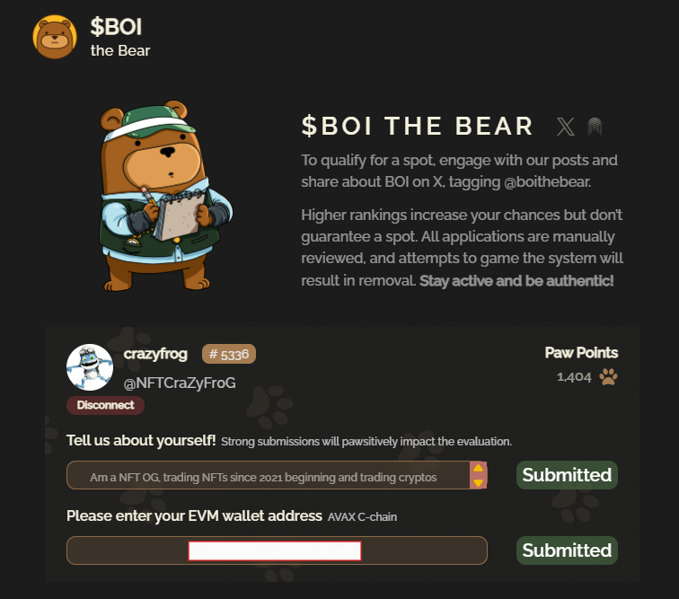🚨 Applications are OPEN! 🚨

I submitted my application! Did you? 👀🐻

Drop a $BOI and tag <a href="/Boithebear/">Boi</a> in the comments to earn PAW points! 🐾🔥 

#BOI