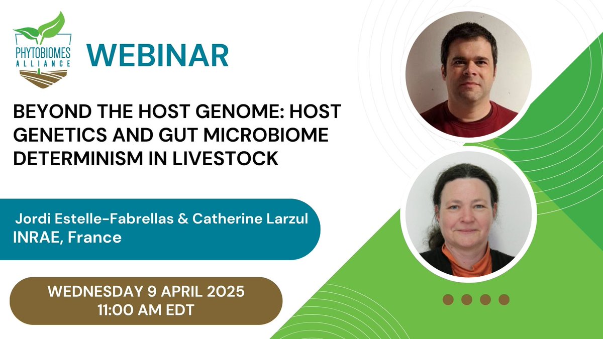 PhytoBiomes's tweet image. 🔬 Microbiomes &amp;amp; Livestock Genetics 🧬
Join Catherine Larzul &amp;amp; Jordi Estellé to discover how genetic selection influences gut microbial composition in pigs!
9 April 25 | 🕚 11:00 AM EDT
🔗 Register now: us06web.zoom.us/webinar/regist…