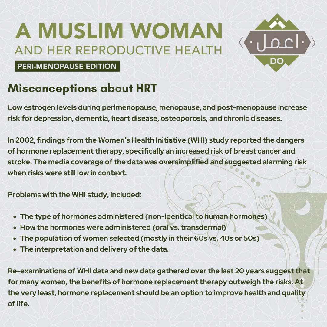 dolearningZA's tweet image. 14. Misconceptions about HRT

#DoLearning #RamadanSeries #MuslimWoman #perimenopause #Islam