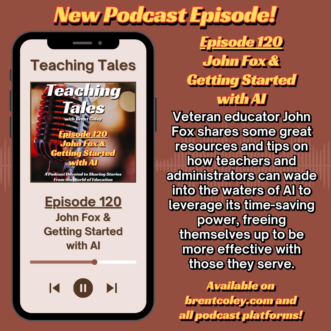 Ep.120 of #TeachingTales - Veteran educator John Fox shares some great resources &amp; tips on how teachers &amp; admin can wade into the waters of AI to leverage its time-saving power, freeing themselves up to be more effective with those they serve.
spotifycreators-web.app.link/e/t6KYL3QaNRb
#SpringCUE