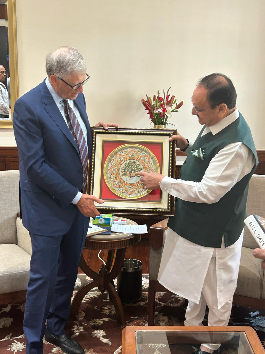 JPNadda's tweet image. Met with Mr. Bill Gates, founder of the Bill & Melinda Gates Foundation, during his visit to India today.
We discussed the remarkable progress India has achieved in healthcare, particularly in maternal health, immunization, and sanitation, through our collaboration with the…