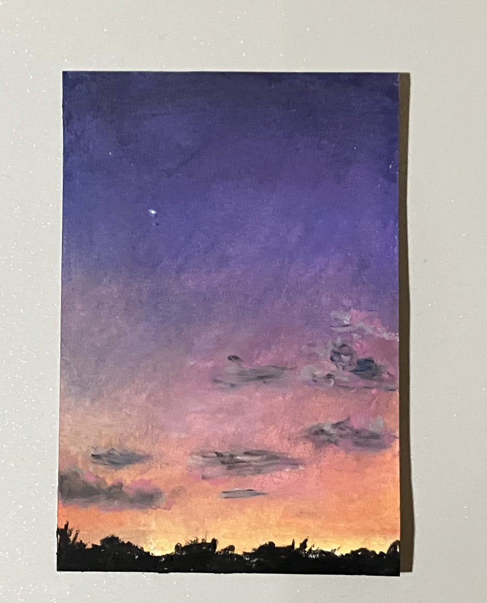 yopi06mizuasa's tweet image. 「宵の明星」

クレヨン画です✏️
柴崎先生のアートクレヨンで描きました。サクラクレパスとはまた違った感じで楽しいです。夕焼け描くにはクレヨン便利だね。すぐに完成するのが嬉しい☺️

アートクレヨン
Be art paper（ハガキサイズ）

#クレヨン画
#絵描きさんと繋がりたい