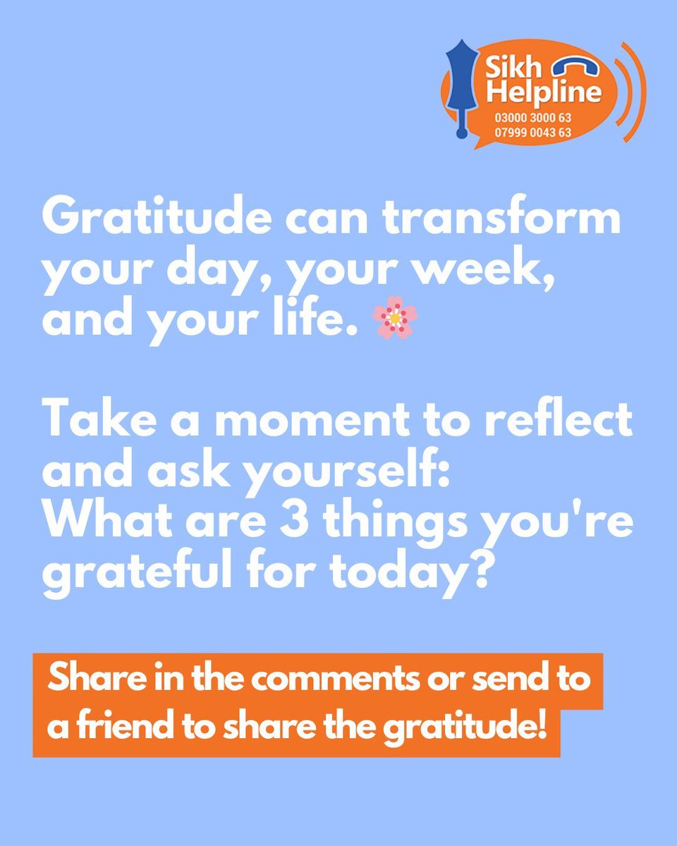 What is something that you take for granted that you actually really appreciate?
Tell us below!

#gratitude #thankfulness #sikhhelpline #reflection #positivity #mentalhealth #happiness