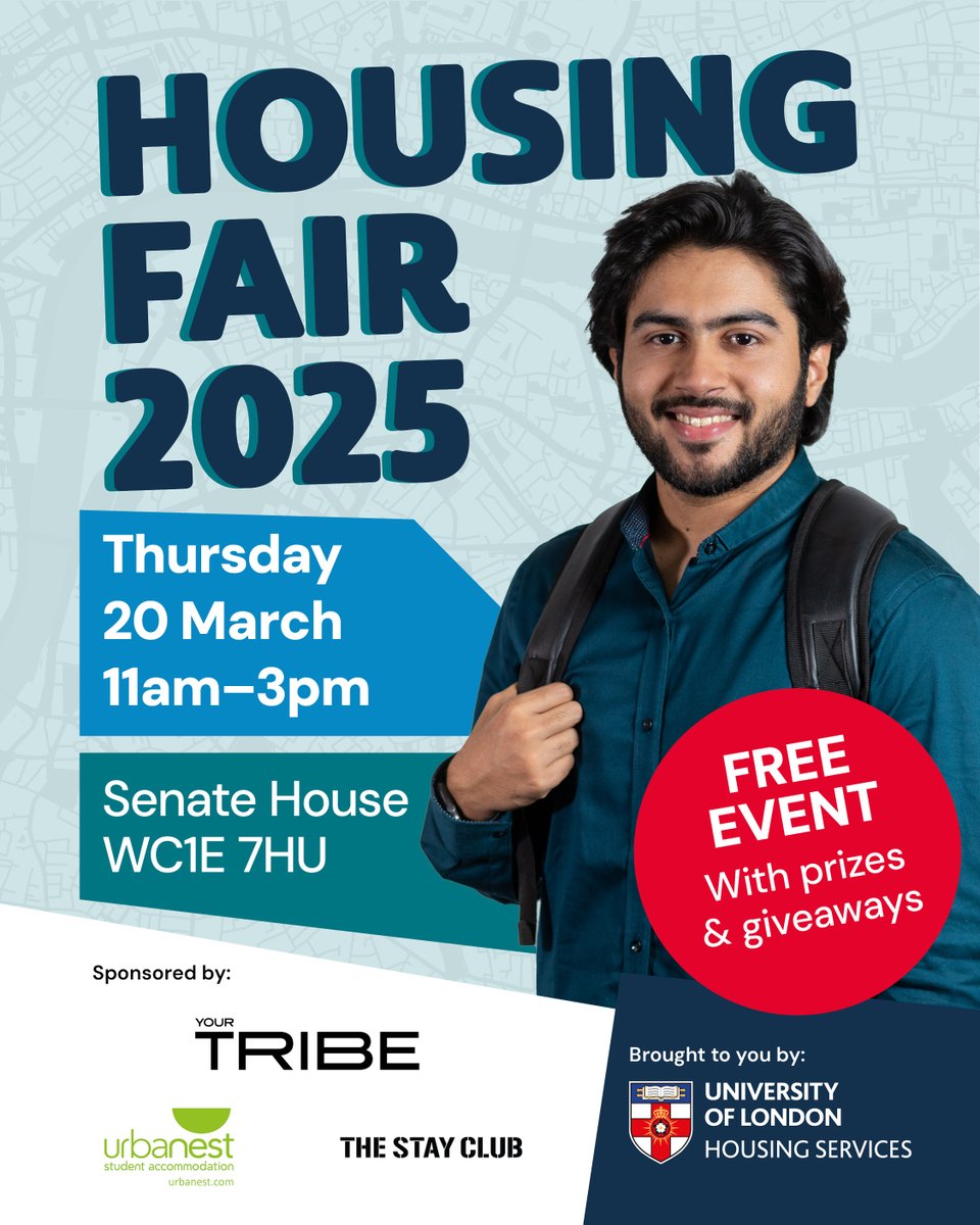 University of London (@uolondon) on Twitter photo 🏡 Looking for student accommodation in London? Don’t miss our annual Housing Fair, happening tomorrow! 🏡
🎟️ No booking required - just bring your student ID or offer confirmation from a <a href="/UoLondon/">University of London</a> member institution 🏡 Looking for student accommodation in London? Don’t miss our annual Housing Fair, happening tomorrow! 🏡
🎟️ No booking required - just bring your student ID or offer confirmation from a <a href="/UoLondon/">University of London</a> member institution