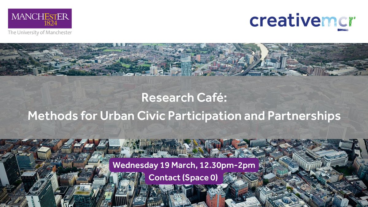 Creative Manchester (@uomcreativemcr) on Twitter photo TODAY: Methods for Urban Civic Participation and Partnerships 🏙️
Join us with <a href="/UoMUrban/">UoM Urban Institute</a> to explore the methods and approaches to urban partnership and civic participation in research
⏰ 12.30pm
📍 <a href="/ContactMcr/">Contact</a>
🎟️ FREE: ow.ly/UY1p50UVE0O
<a href="/heritagemcr/">Dr Jenna C. Ashton</a> TODAY: Methods for Urban Civic Participation and Partnerships 🏙️
Join us with <a href="/UoMUrban/">UoM Urban Institute</a> to explore the methods and approaches to urban partnership and civic participation in research
⏰ 12.30pm
📍 <a href="/ContactMcr/">Contact</a>
🎟️ FREE: ow.ly/UY1p50UVE0O
<a href="/heritagemcr/">Dr Jenna C. Ashton</a>