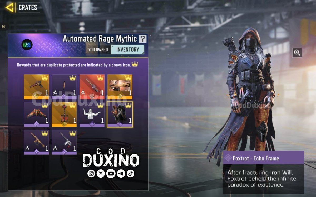 DuxinoYT's tweet photo. • "Automated Rage" Lucky Draw Details

🔴 LW3 Tundra - Pulsar Chamber
🟣 Foxtrot - Echo Frame
🟣 M4 - Byte Striker
🟡 Trip Sensor - Unparalleled https://t.co/0Yz6xorUCP