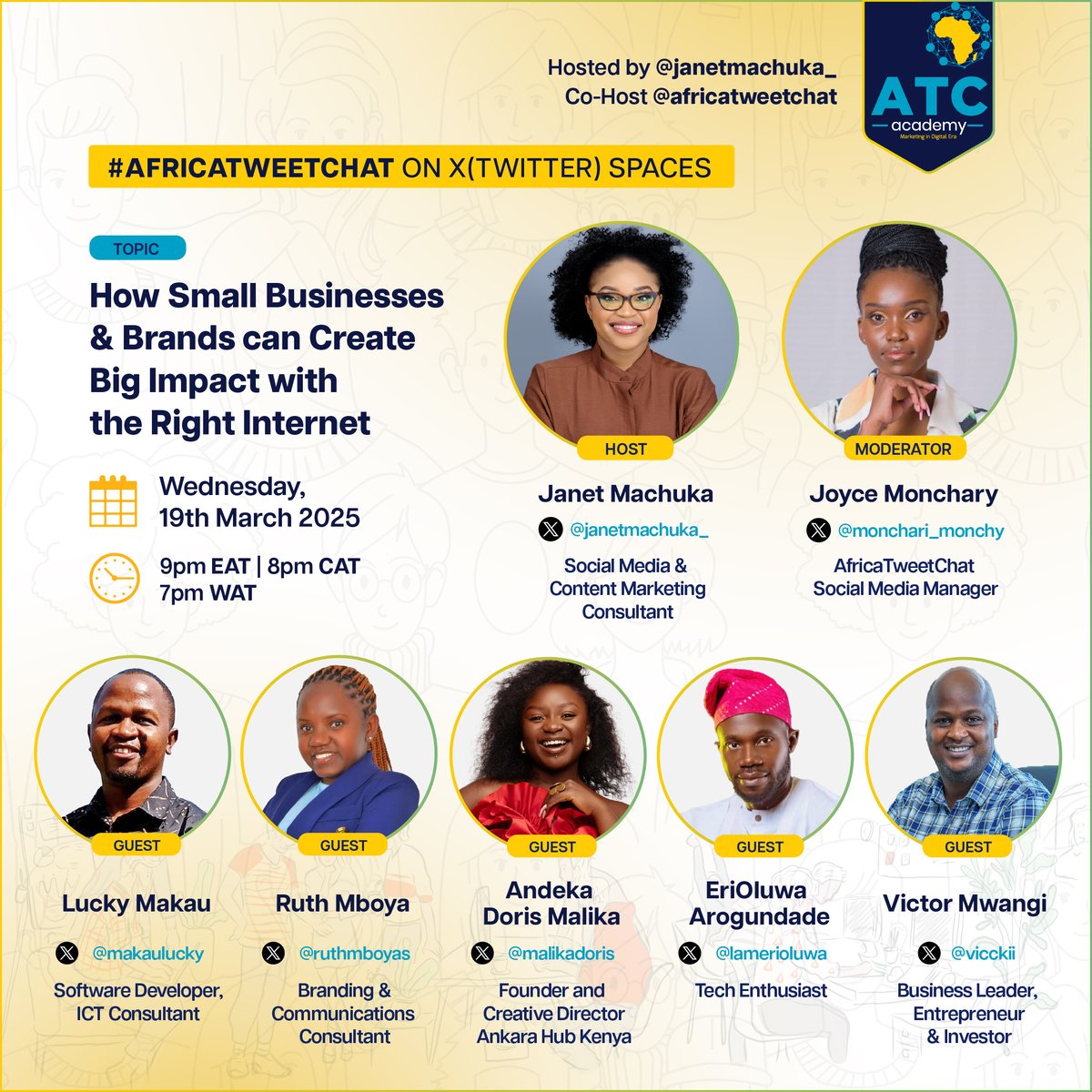 I'm really looking forward to moderating tonight's chat. 
We have an incredible lineup of speakers ready @Iamerioluwa, <a href="/vicckii/">Victor Mwangi</a>, @malikadoris, <a href="/ruthmboyas/">Ruth Mboya - MPRSK</a>, <a href="/makaulucky/">Lucky Makau</a>.
Host <a href="/janetmachuka_/">Janet Machuka</a> &amp; @AfricaTweetChat.
Join us here x.com/i/spaces/1mnxe… and see you.
#AfricaTweetChat