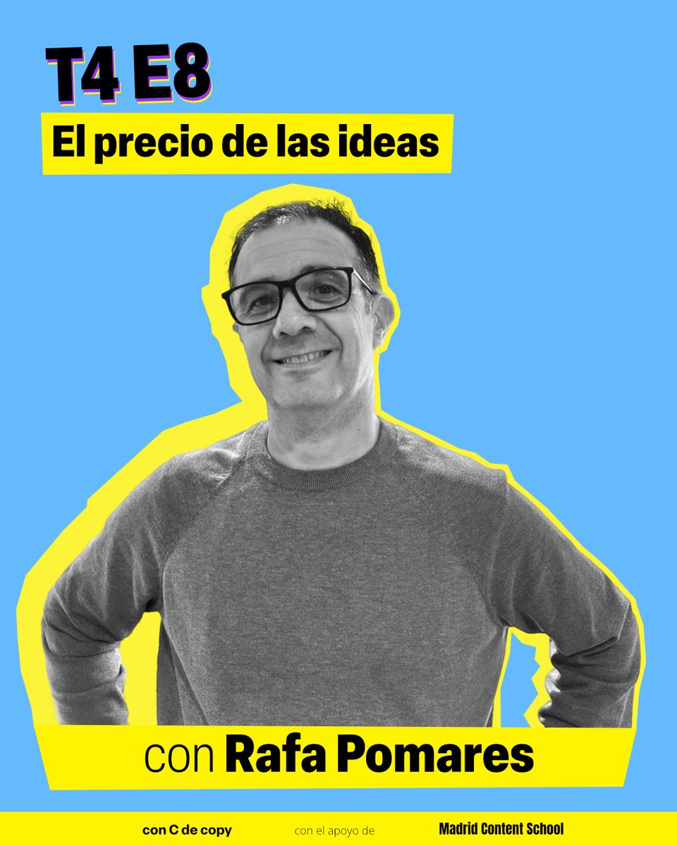 con C de copy (@somosconcdecopy) on Twitter photo Hablamos con <a href="/RafaPomares/">Rafa Pomares</a>, de Siberia, sobre lo que nadie quiere decir:
¿Cuánto cuesta una buena idea?
¿Se pueden regalar?
¿Pago por éxito?
¿O las vendemos en Wallapop?
Escúchalo aquí:
Spoti: open.spotify.com/episode/044rry…
Apple: podcasts.apple.com/es/podcast/con…
YT: youtu.be/sPNx2Os3CB4 Hablamos con <a href="/RafaPomares/">Rafa Pomares</a>, de Siberia, sobre lo que nadie quiere decir:
¿Cuánto cuesta una buena idea?
¿Se pueden regalar?
¿Pago por éxito?
¿O las vendemos en Wallapop?
Escúchalo aquí:
Spoti: open.spotify.com/episode/044rry…
Apple: podcasts.apple.com/es/podcast/con…
YT: youtu.be/sPNx2Os3CB4