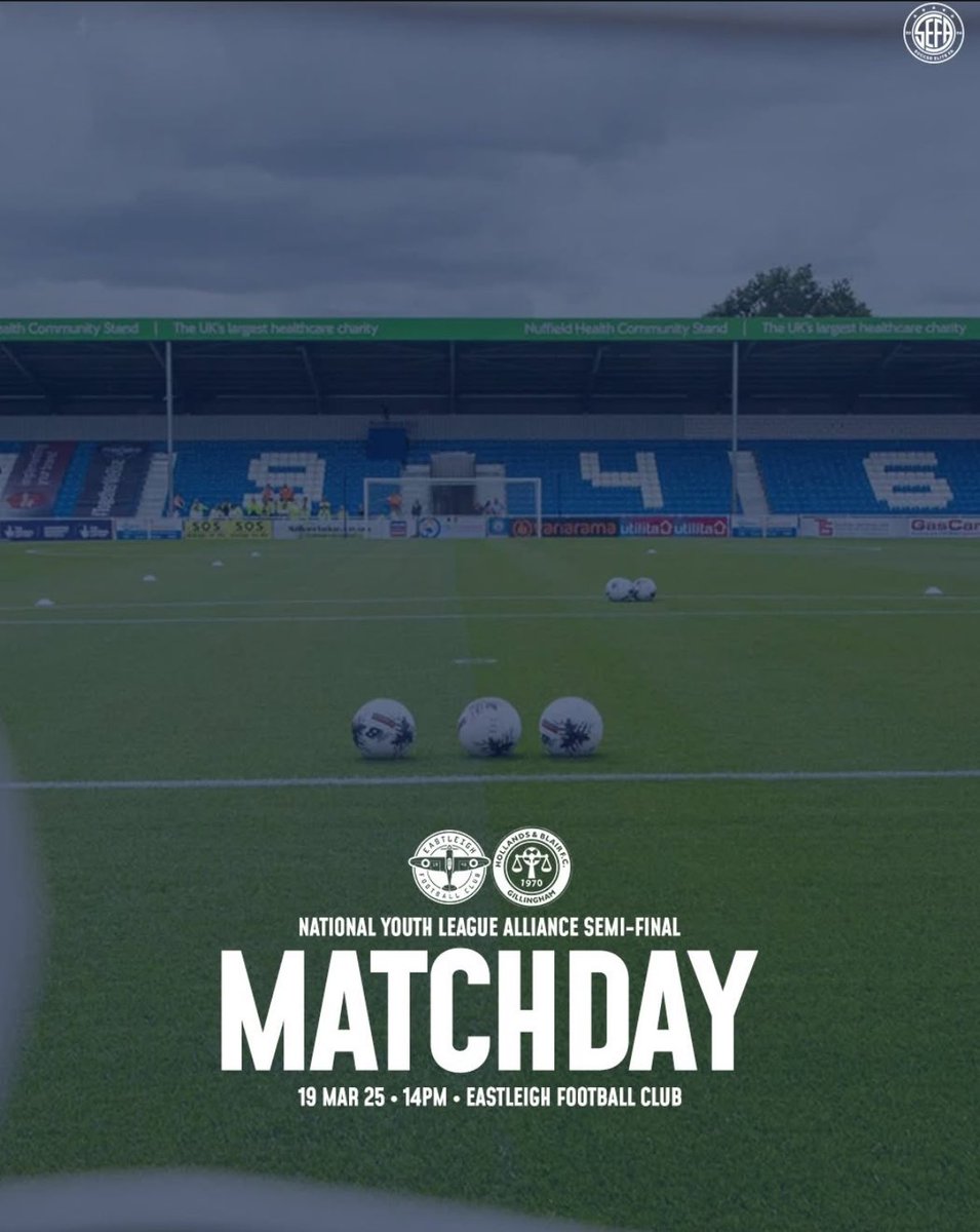 THE BIG ONE🙌

It's the National Youth League Alliance Semi-Final!

📅 19 Mar 25
⏰ 2:00 PM
📍 Stoneham Lane

Let’s go! 💪

 #NYLASemis #Matchday #YouthFootball #sefa #sefafamily  #Post16