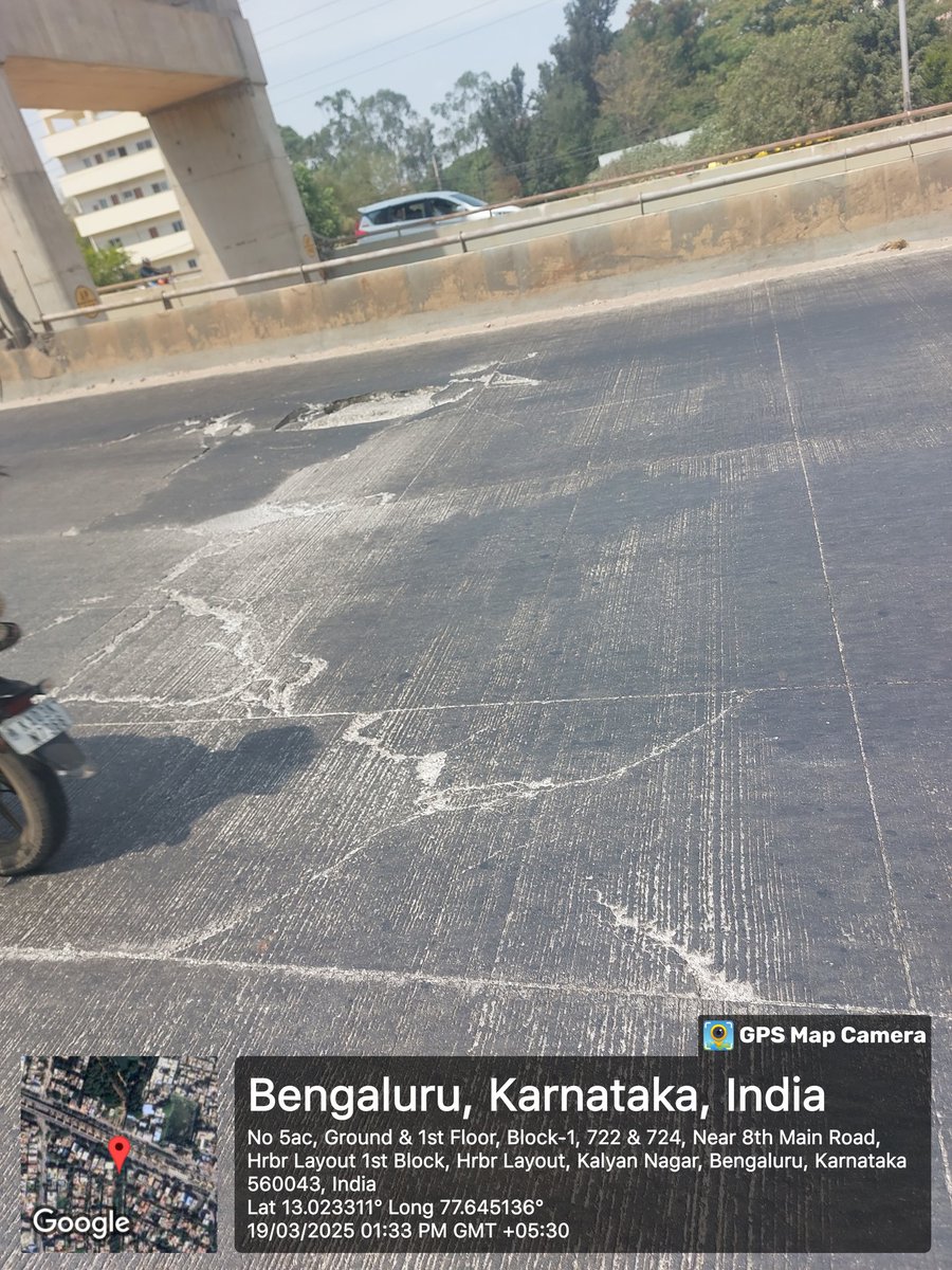 Shree ram Bishnoi (@shreera43002214) on Twitter photo On the right side of Kalyan Nagar flyover towards tin factory to Hebbal Flower, about 10 inches of road has gone inside and a big pothole has formed. This needs to be repaired soon or else a major accident will occur here. <a href="/blrcitytraffic/">ಬೆಂಗಳೂರು ಸಂಚಾರ ಪೊಲೀಸ್ BengaluruTrafficPolice</a> <a href="/BBMPCOMM/">Maheshwar Rao.M, IAS</a> <a href="/osd_cmkarnataka/">Office of the OSD to CM Karnataka</a> 1/2 On the right side of Kalyan Nagar flyover towards tin factory to Hebbal Flower, about 10 inches of road has gone inside and a big pothole has formed. This needs to be repaired soon or else a major accident will occur here. <a href="/blrcitytraffic/">ಬೆಂಗಳೂರು ಸಂಚಾರ ಪೊಲೀಸ್ BengaluruTrafficPolice</a> <a href="/BBMPCOMM/">Maheshwar Rao.M, IAS</a> <a href="/osd_cmkarnataka/">Office of the OSD to CM Karnataka</a> 1/2