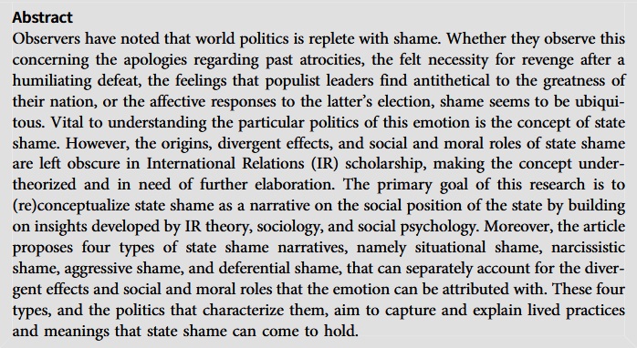 #OpenAccess from our latest issue -

Failing the state self: on the politics of state shame - cup.org/4h1Ugkl

"The primary goal of this research is to (re)conceptualize state shame as a narrative on the social position of the state..."

- Zeger Verleye