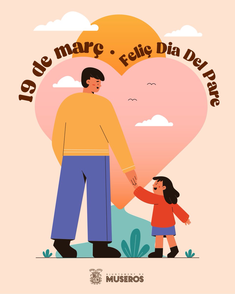 Feliç Dia del Pare! ❤️

Hui celebrem a tots els pares de Museros, als que ens ensenyen, ens cuiden i ens acompanyen cada dia amb el seu amor i exemple. 

També volem felicitar a tots els Josep, Pep, Maria Josep i Pepa en el dia del seu sant. 🎉