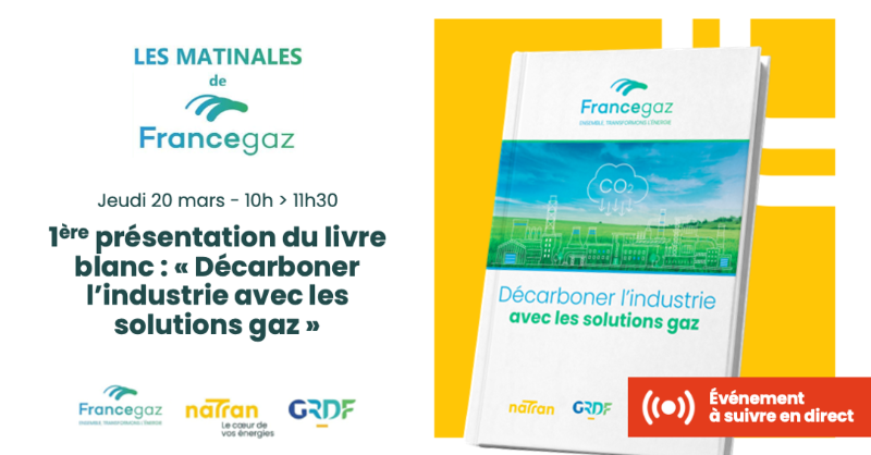 natrangroupe's tweet photo. 📅 Rejoignez-nous demain lors de la Matinale FranceGaz pour assister à la première présentation du livre blanc « Les solutions gaz pour décarboner l’industrie », fruit d’une collaboration entre #NaTran, @GRDF et @FrancegazFR.

🔗 Cliquez sur l'image pour accéder au youtube live.