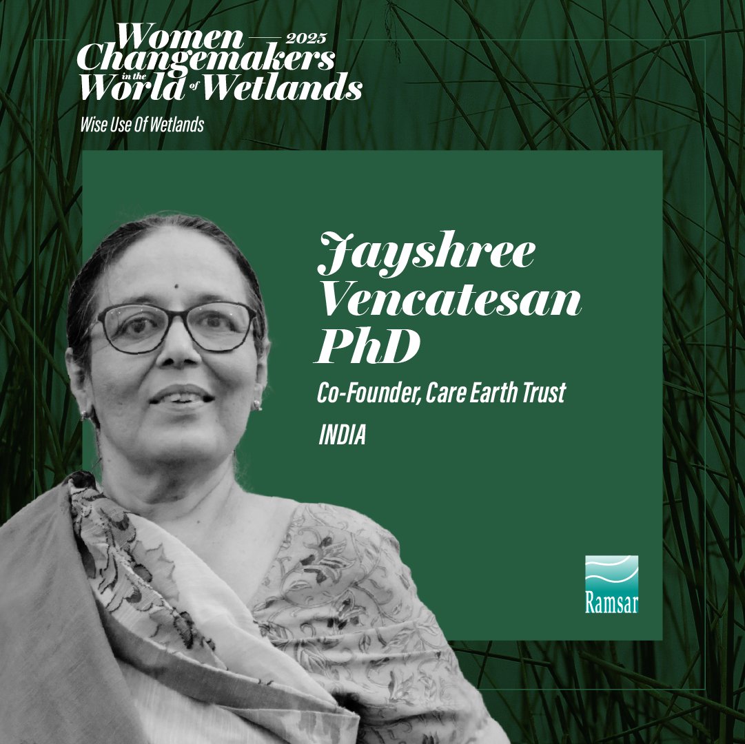 Convention on Wetlands (@ramsarconv) on Twitter photo Jayshree Vencatesan, Co-Founder of <a href="/careearthtrust/">Care Earth Trust</a>, has been a leader in wetland conservation and biodiversity protection in India. She believes that investing in women conservationists ensures a future where wetland ecosystems thrive. Through her work, she advocates for policy Jayshree Vencatesan, Co-Founder of <a href="/careearthtrust/">Care Earth Trust</a>, has been a leader in wetland conservation and biodiversity protection in India. She believes that investing in women conservationists ensures a future where wetland ecosystems thrive. Through her work, she advocates for policy