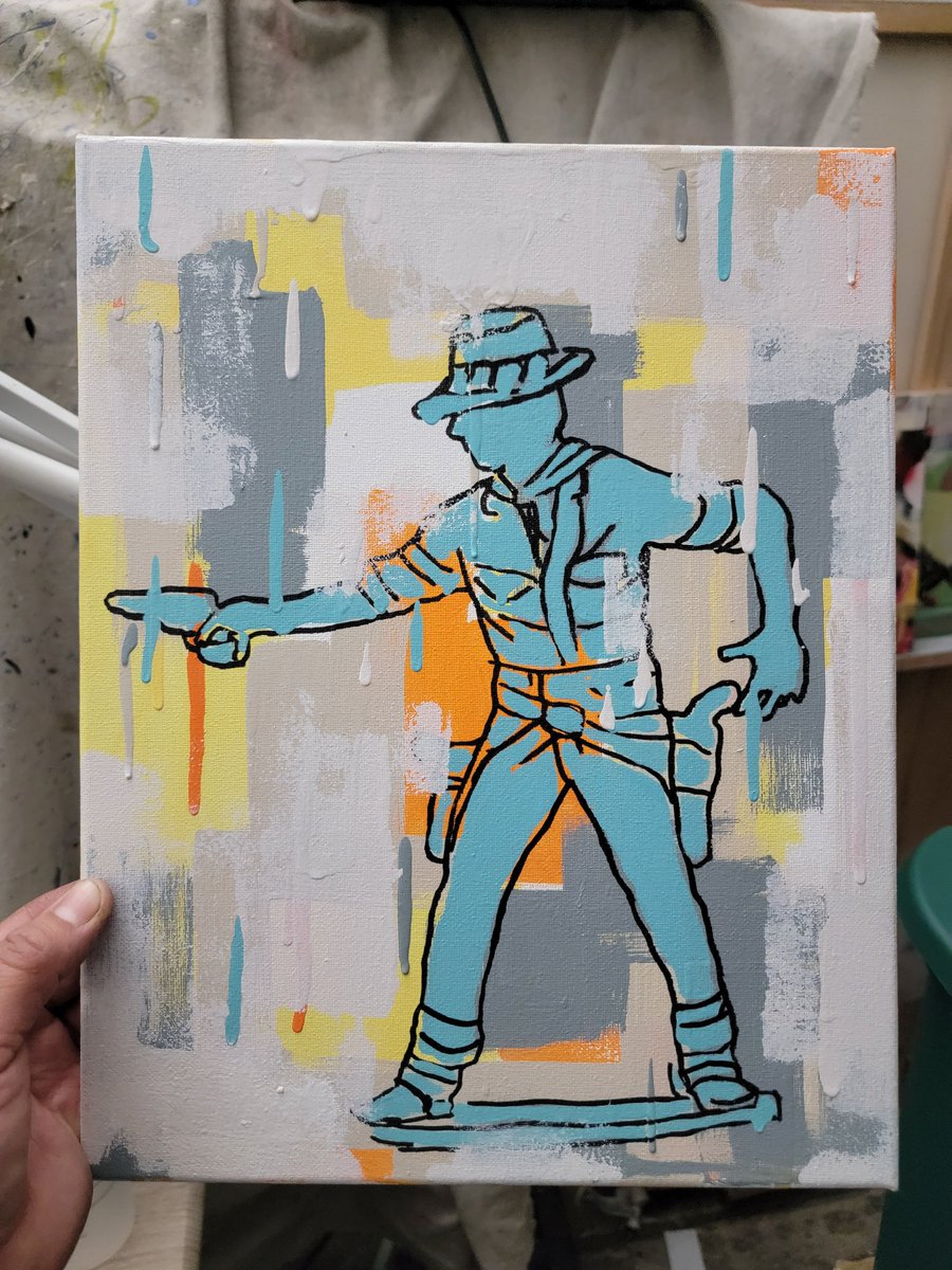 caliarthouse's tweet image. Good guys, Vs Bad Guys, 9x12 mixed media on canvas. #nativeindians #cowboys