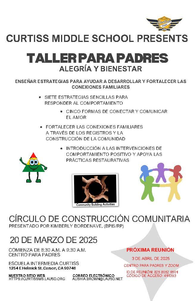 COMMUNITY BUILDING CIRCLE
March 20, 2025
8:30 AM
Parent Center - Room 126 edl.io/n2048087