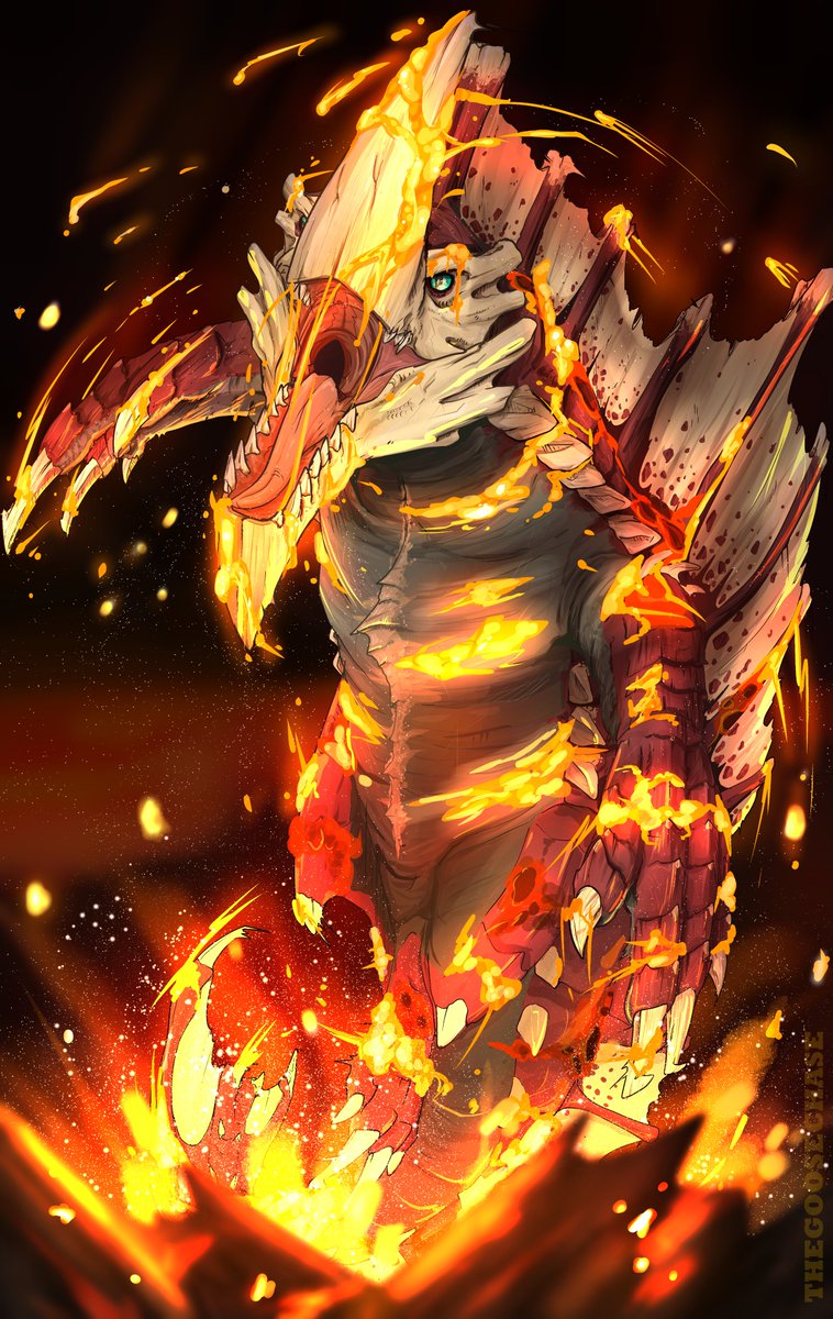 TheGooseDragon's tweet image. The Fire Pike Wyvern
Put my entire soul into this piece, any interaction is appreciated 🫡🫶
#MonsterHunter #Agnaktor