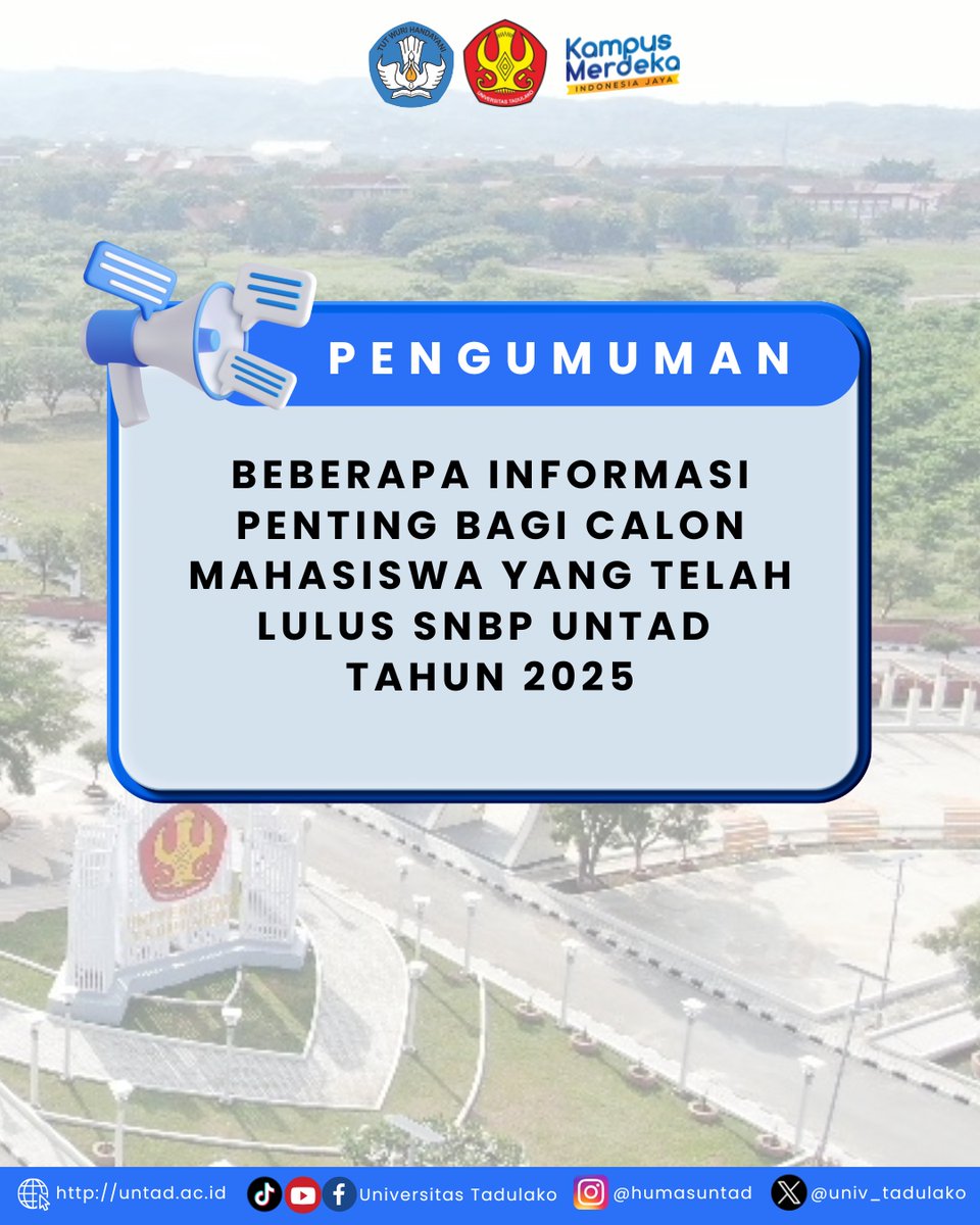 univ_tadulako's tweet photo. BEBERAPA INFORMASI PENTING BAGI CALON MAHASISWA YANG TELAH LULUS SNBP UNTAD TAHUN 2025

Unduh PDF di link berikut >> 
https://t.co/nW5drIuRjt

#kabaruntad
#untad
#universitastadulako
#snbp2025 https://t.co/uY78wcmTHz