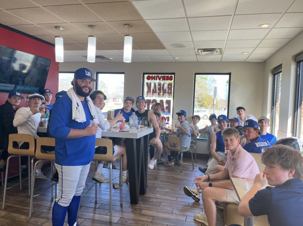 LNHSBaseball9's tweet photo. Wildcats win!! Wildcats win!! Eric Jacobsen went 4 strong innings allowing 1 run on 2 hits while striking out 7. 8 different cats contributed to the hit column, and 5 had RBI’s. Joseph Blumberg led the way with 3.  Getting free 🍦 from Wendy’s post game was the 🍒 on top. https://t.co/5Fzd2PgfDz