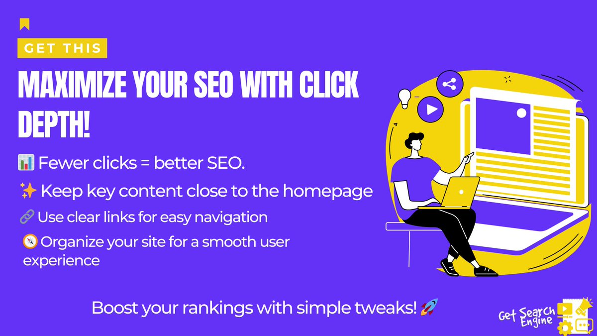 getsearchengine's tweet image. Want better SEO? 🚀

Focus on click depth! The fewer clicks it takes to reach a page from your homepage, the better.

✨ Keep key content close
🔗 Use clear internal links
🧭 Structure your site for smooth navigation

#SEO #ClickDepth #WebDesign #WebsiteOptimization