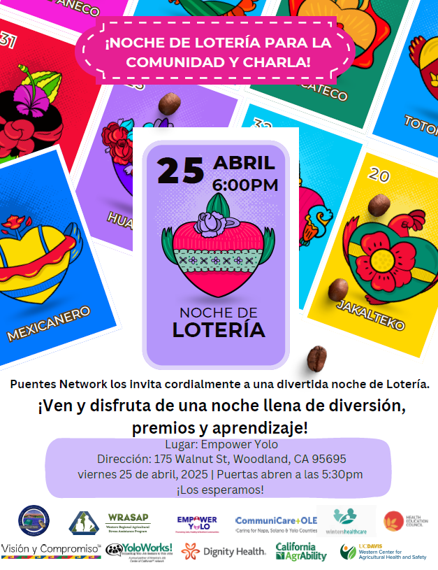 WRASAP_Espanol's tweet photo. Acompáñenos y a la Red Puentes el 25 de abril para la Noche de Lotería. Un evento lleno de diversión, premios y aprendizaje. Este evento se llevará a cabo en español y será presentado por Empower Yolo. https://t.co/vYNR7ho5la