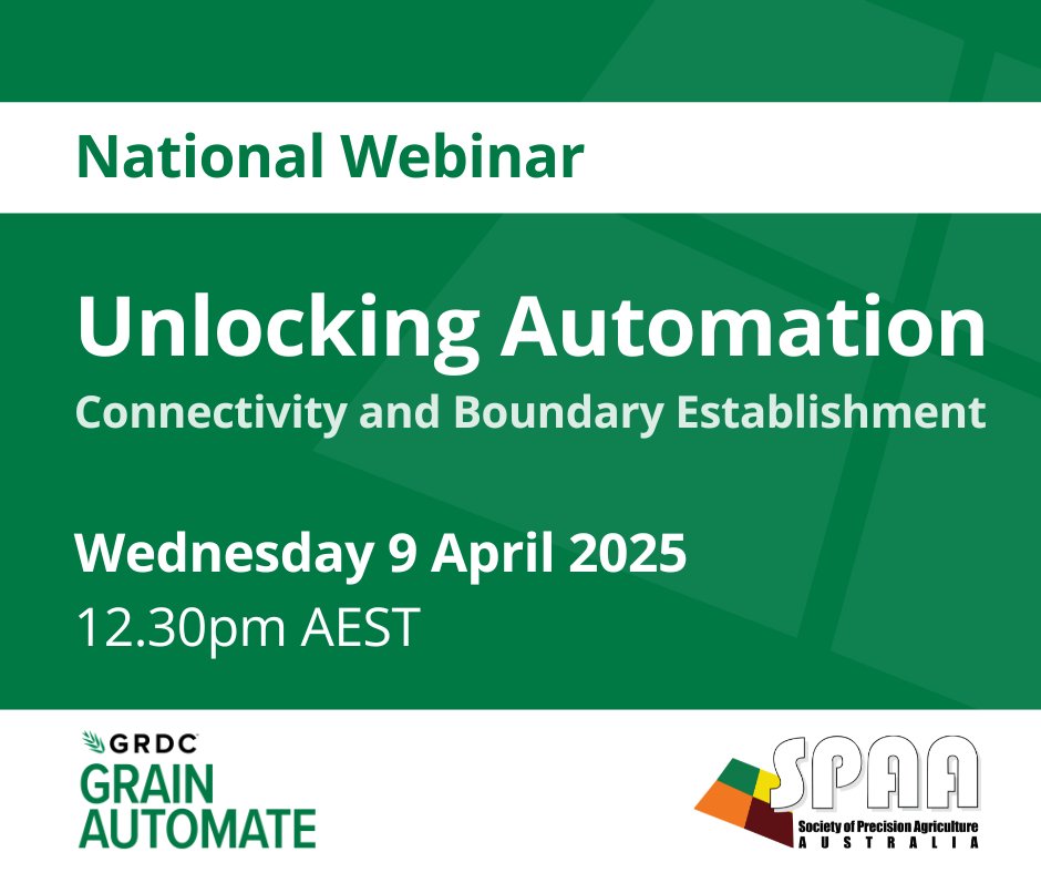 PrecisionAgAus(SPAA) (@spaa_inc) on Twitter photo #GrainAutomate Webinar: Unlocking Automation
<a href="/BindiIsbister/">Bindi Isbister</a> - VRT setup & validation
Tom Andrews <a href="/ConnectedFarms/">Connected Farms</a> - Connectivity for automation
Panel discussion - Connectivity & boundary setup
👉 Register now bit.ly/4iDDvNd
#AgTech #FreeWebinar #Automation #Connectivity #GrainAutomate Webinar: Unlocking Automation
<a href="/BindiIsbister/">Bindi Isbister</a> - VRT setup & validation
Tom Andrews <a href="/ConnectedFarms/">Connected Farms</a> - Connectivity for automation
Panel discussion - Connectivity & boundary setup
👉 Register now bit.ly/4iDDvNd
#AgTech #FreeWebinar #Automation #Connectivity