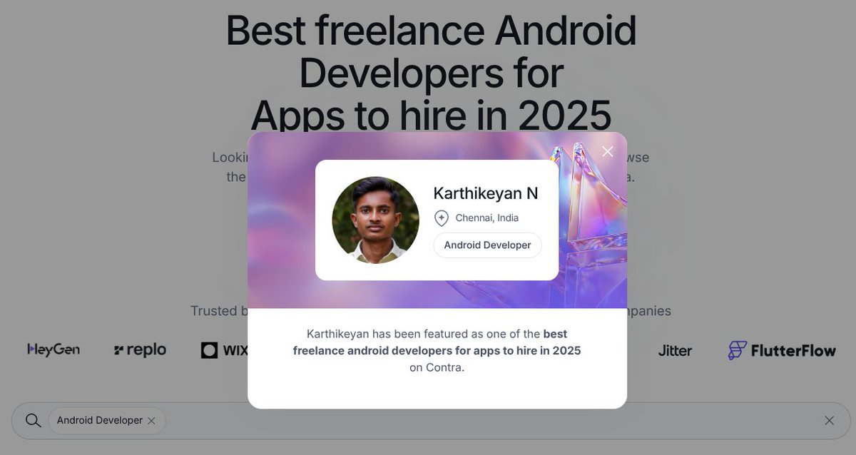KarthiDreamr's tweet image. Thrilled to be recognized among the "Best Freelance Android Developers" AND "Best Software Engineers for Apps" to hire in 2025 by @contra! 
on.contra.com/MzgQCQ
Looking forward to creating more innovative mobile solutions this year! 
#AndroidDev #Freelance #SoftwareDev