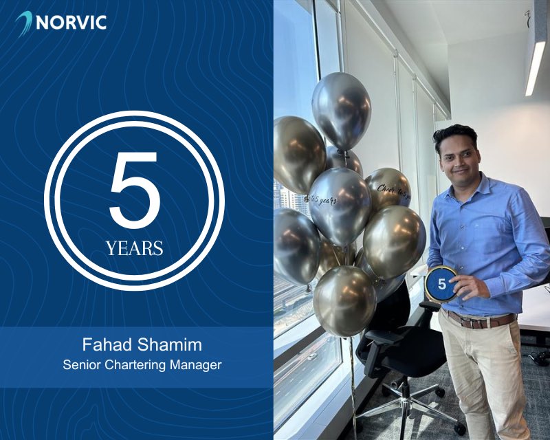 NorvicShipping's tweet photo. Congratulations to Fahad Shamim, Senior Chartering Manager who recently (March 17th, 2025) celebrated 5 years at Norvic. We thank him for his efforts and contributions over the last 5 years to build a better Norvic. https://t.co/jvKsHx6ixk