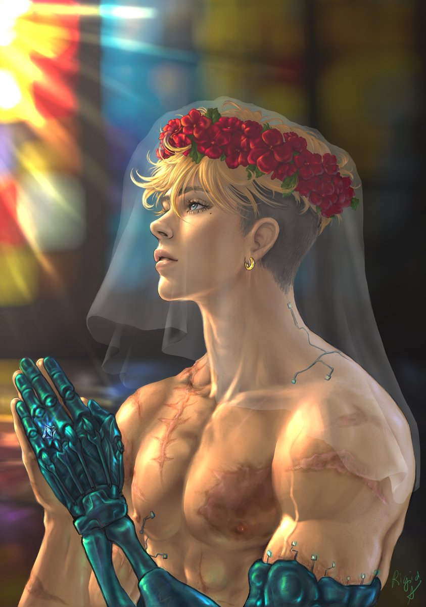 Blushing Bride Vash 💐 SFW Cover of the Everlasting: Trigun Wedding Zine <a href="/helichrysumzine/">Everlasting: A Trigun Wedding Zine 🌼</a>