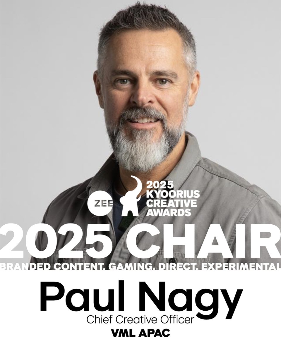 Huge congrats to Paul Nagy on chairing the Branded Content, Gaming, Direct &amp; Experimental category at the Kyoorius Awards! 🎉  We're proud to see him Chair the jury and share his expertise Check out the full list of award chair and co-chairs: bit.ly/3DElJup #WeAreVML