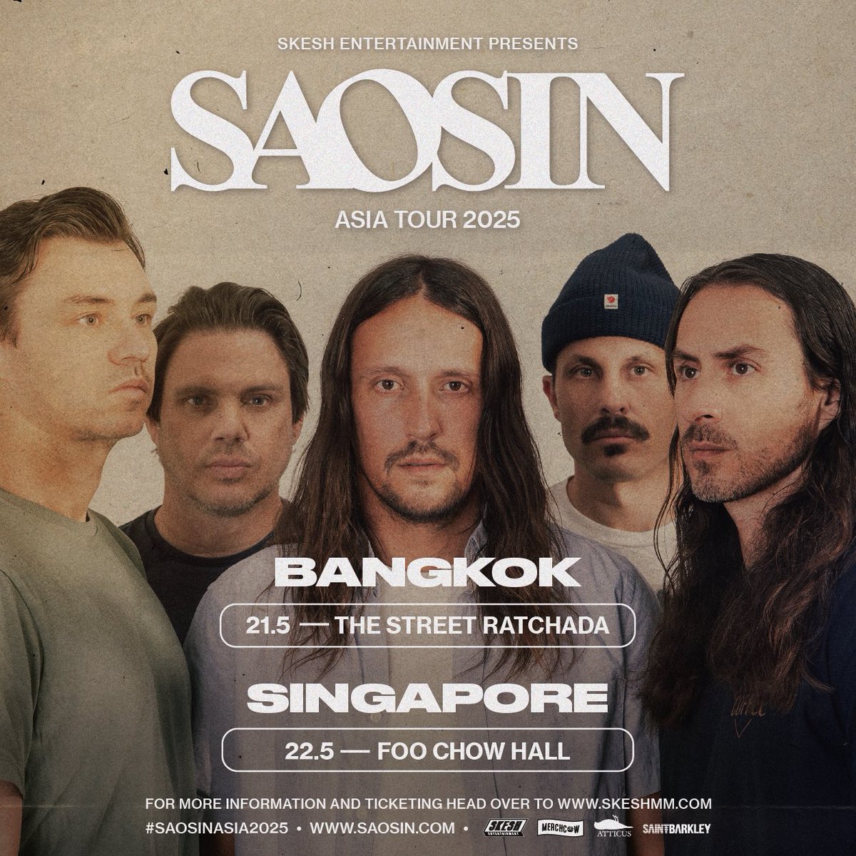 We’re excited to welcome back <a href="/Saosin/">Saosin</a> to the region! Catch them touring throughout Asia this May! Tickets on sale 5th April at 12 pm! See you there! #Saosin #SaosinAsia25 #SkeshEntertainment