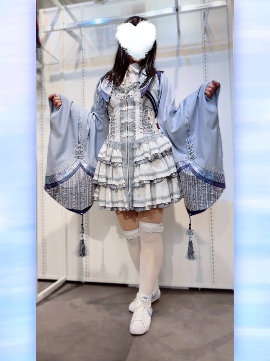 ozz oneste 和チャイナビスチェワンピース 🤍꙳☄︎ #お客様スナップ 🤍꙳☄︎ 白×水色 #和チャイナ コーデ