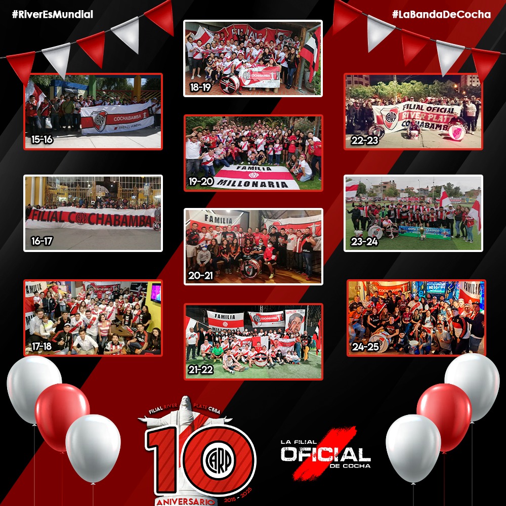 filialrivercbba's tweet photo. ⚪🔴 ¡10 AÑOS DE GRANDEZA! 🔴⚪
Hace una década comenzamos este sueño, unidos por los mismos colores, la misma pasión y el amor incondicional por River. Hoy celebramos 10 años de compromiso, esfuerzo y familia millonaria.
#LaBandaDeCocha #RiverEsMundial #10AniversarioFilialCbba https://t.co/D7YHunjqjY